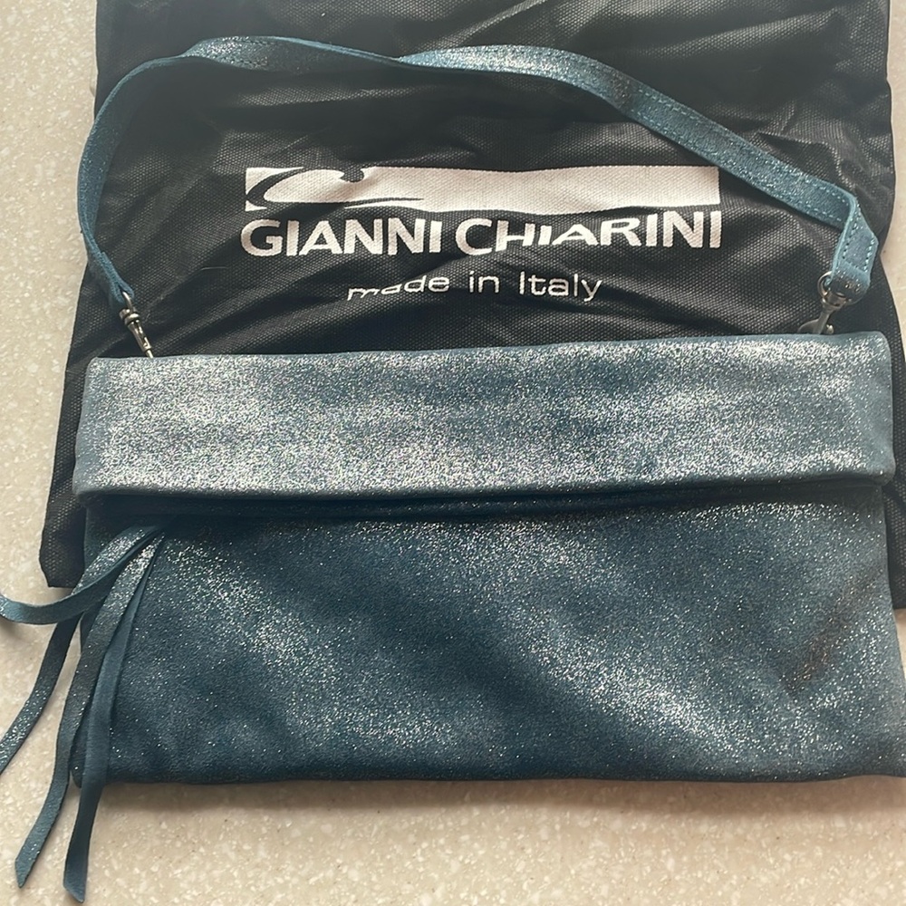 Leather metallic blue leather purse